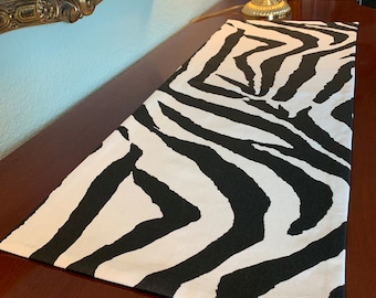 Home Decor Premier Prints Zebra Animal Print Black and White Cotton Duck Table Runner by ThemeRunners
