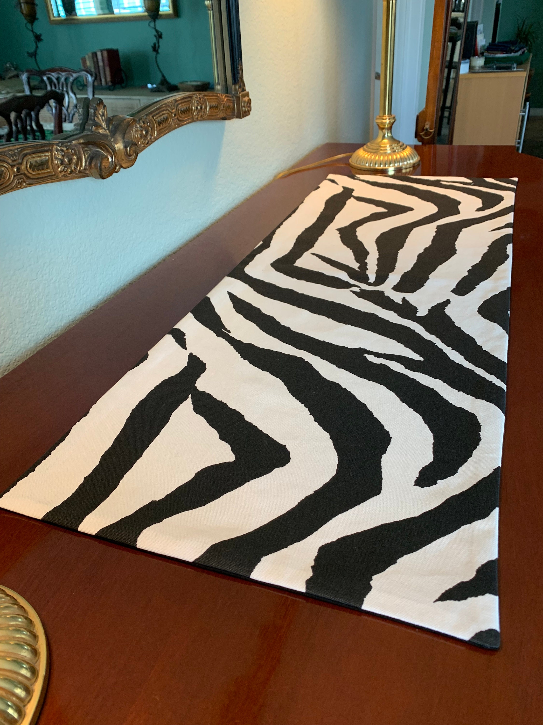 Handcrafted Zebra Print Table Runner: Black and White Cotton Duck - Etsy