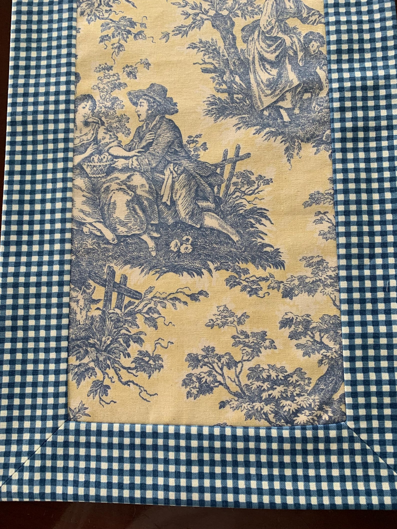 Waverly Toile Table Runner: Blue Yellow French Country Home Decor 52x14