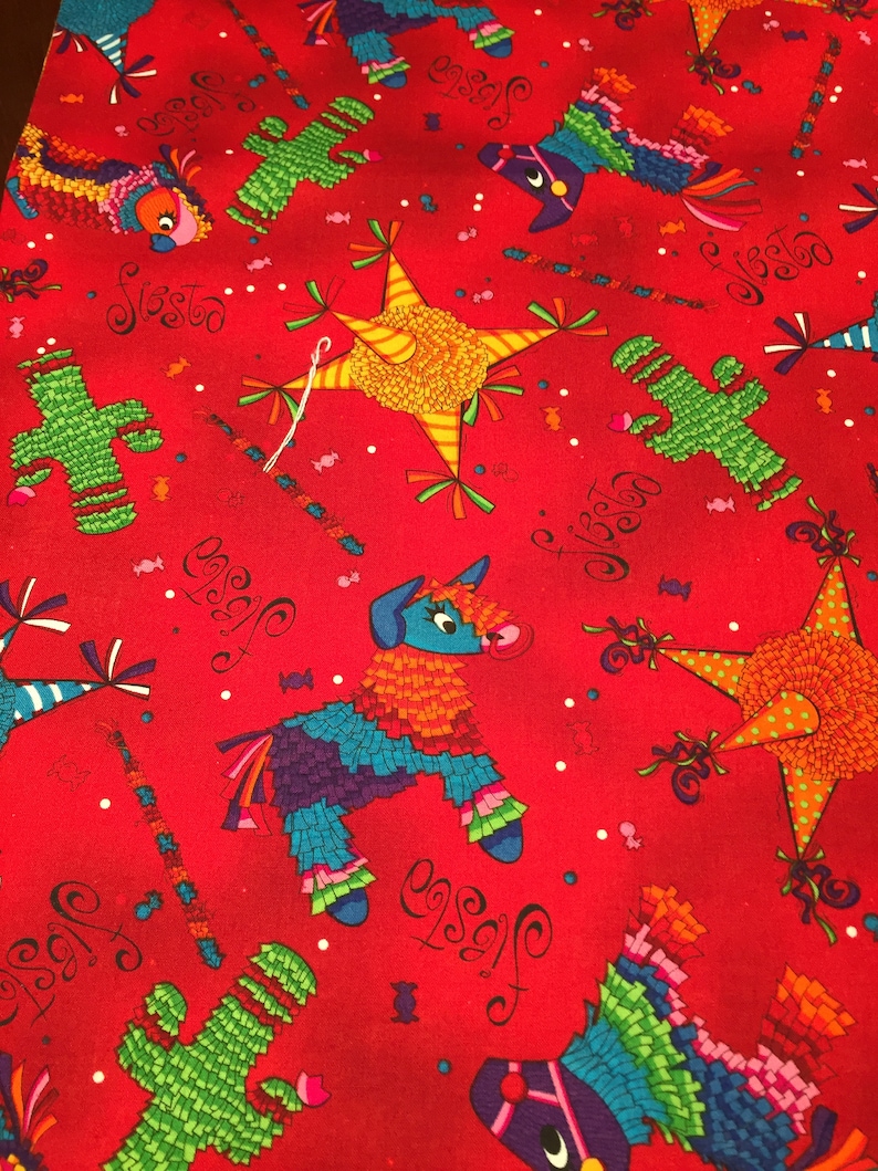Parrots Red and Yellow Cotton Table Runner by ThemeRunners Burros Happy Birthday Party Cactus Cinco de Mayo Colorful Fiesta Pinatas