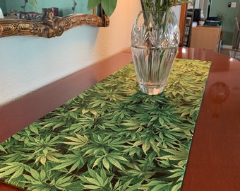 Timeless Treasures Nature-C, Cannabis Marijuana Plant Leaves, Cotton Table Runner by Themerunners