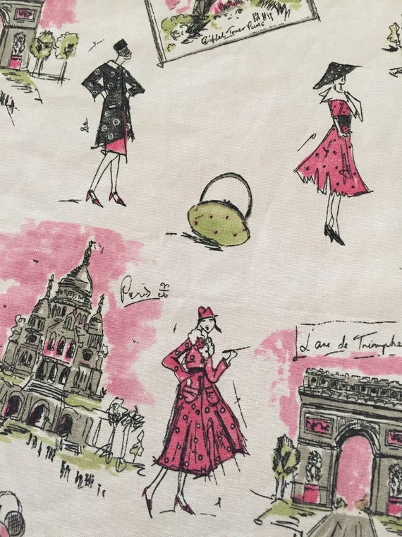 Waverly Tres Chic Black and Pink Fashion Models Paris Scene backed in Pink Cotton Table Runner by Themerunners
