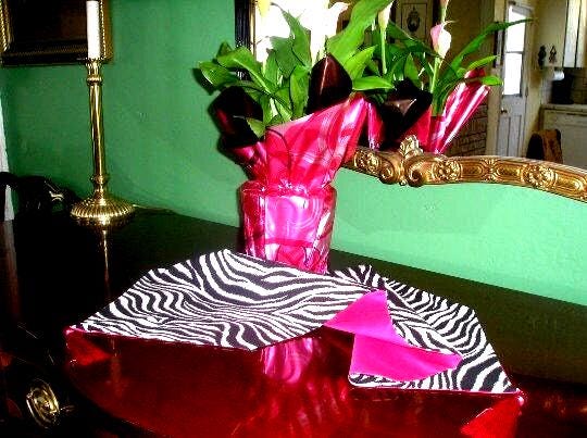 Black and White Zebra Animal Print Wildlife Cotton Table Runner Backed in Hot Pink, Black, Purple, Blue, Red (Your Choice) by ThemeRunners