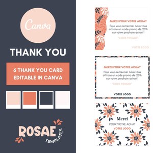 6 Cartes de Remerciement Canva, Thank You Cards à personnaliser, Design doux & floral pour vos colis ou ventes digitales