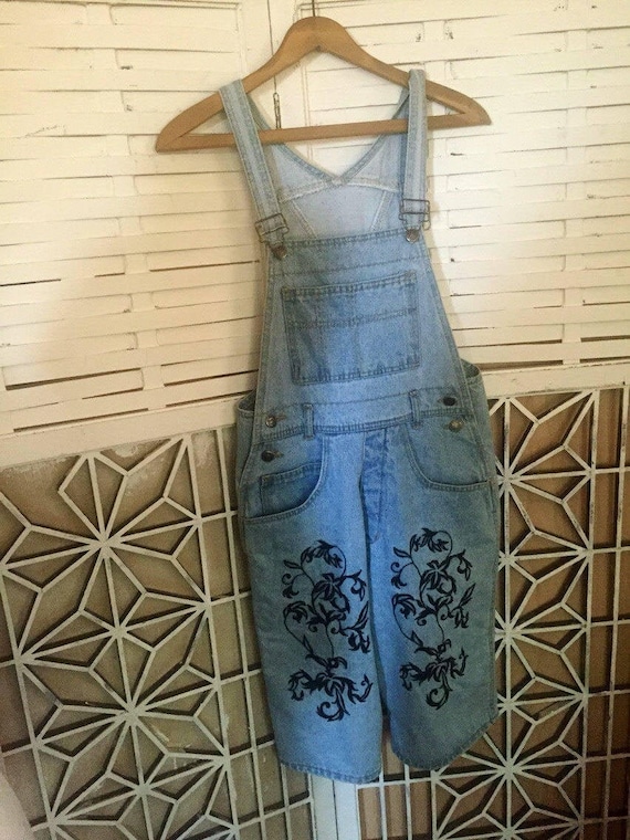 Embroidered Denim Overalls - 80's designer overall