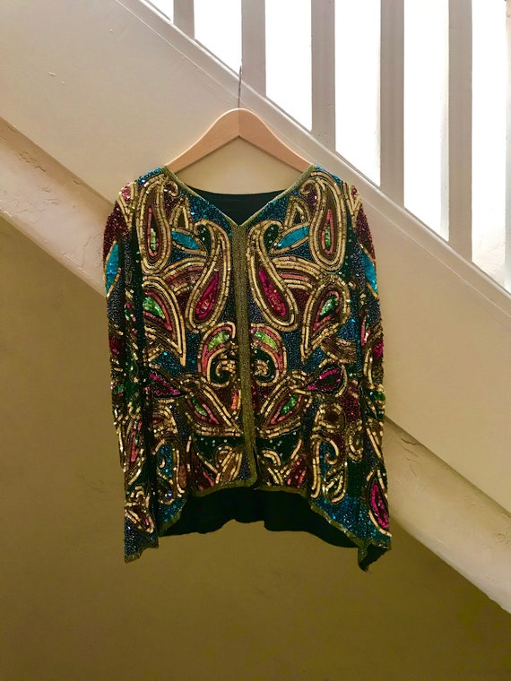 Multi-colored Sequined Blouse - silk sequined top