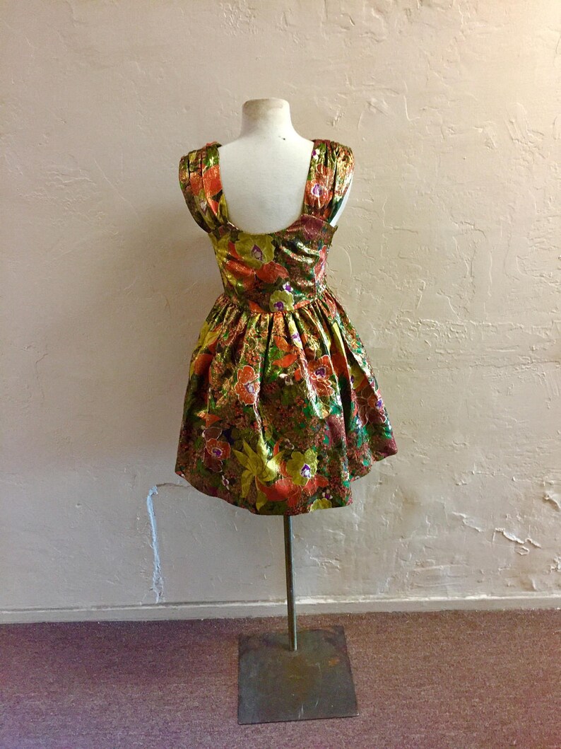 troppobella 1980s vintage dess formal black tie red carpet Vintage Brocade Mini Dress cocktail dress prom dress NYE floral