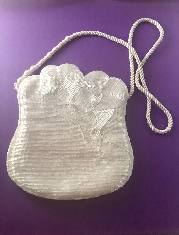 Beaded Silk Wedding Bag - bridal - white bag - flo