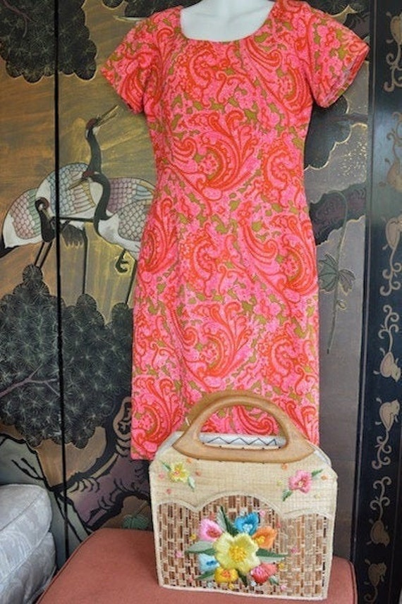 Pink Paisley Dress - 1960's vintage dress - psyche