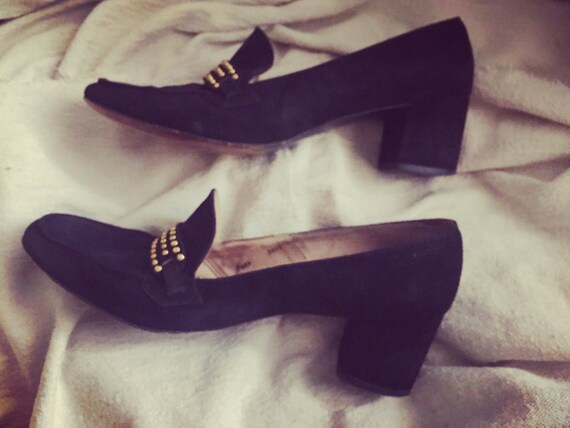 Erica Suede Loafers - 1960s vintage shoes - black