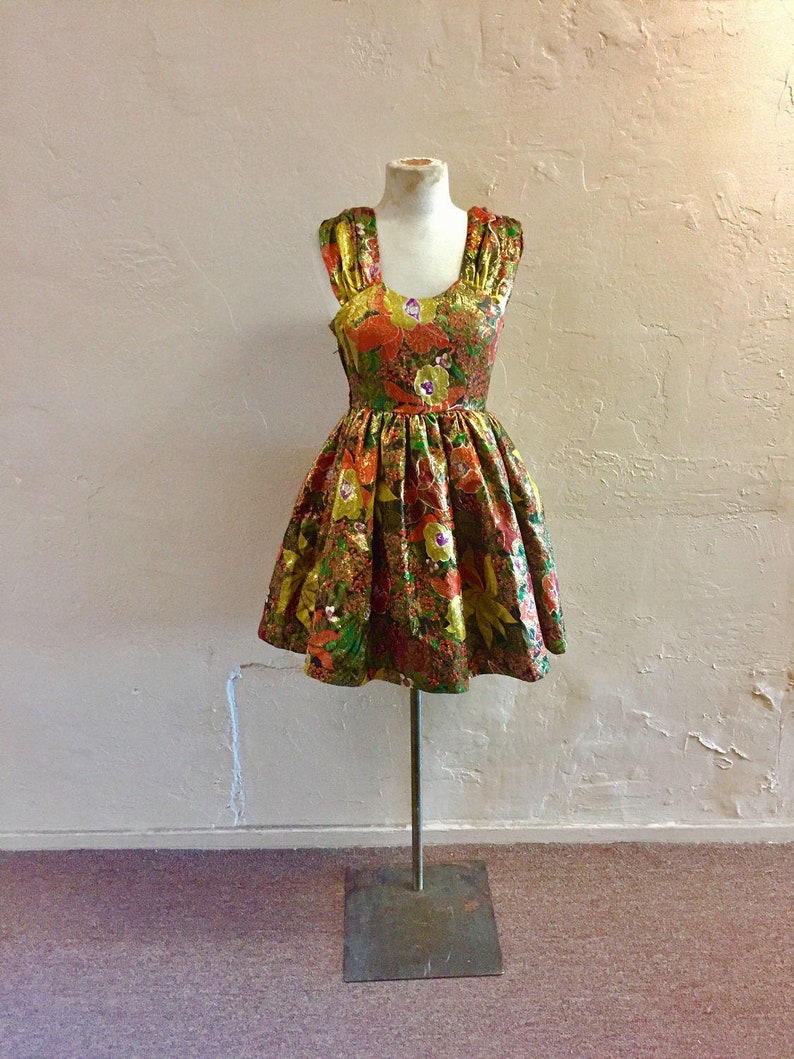 troppobella 1980s vintage dess formal black tie red carpet Vintage Brocade Mini Dress cocktail dress prom dress NYE floral