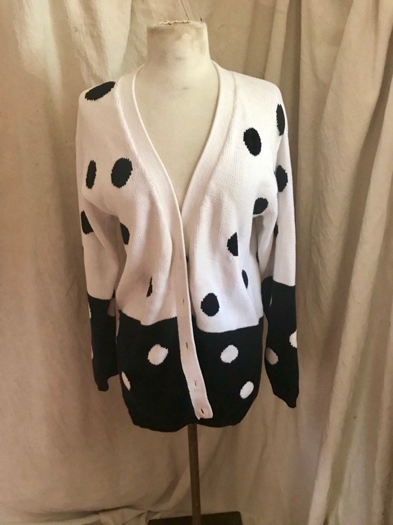size small Nordstrom Polkadot Cardigan cotton sweater troppobella 1980s vintage long cardigan on trebd