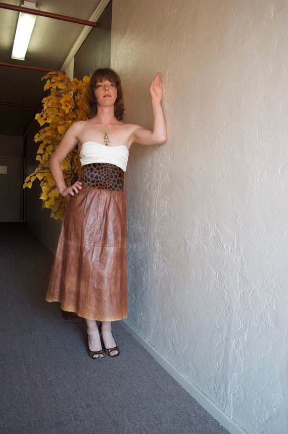 1940s Leather Maxi Skirt - brown leather skirt - a