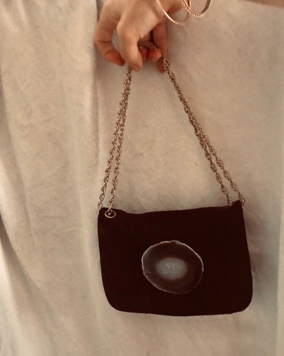 Brown Suede Agate Bag - 1980's vintage - upcycled