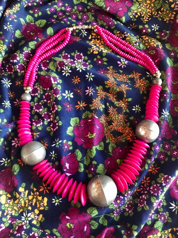 1980’s Hot Pink Choker - vintage choker - dyed bon