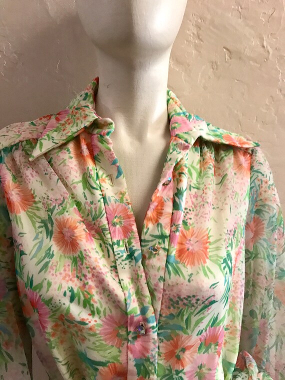Floral Maxi Dress - button front dress - 1970's vi