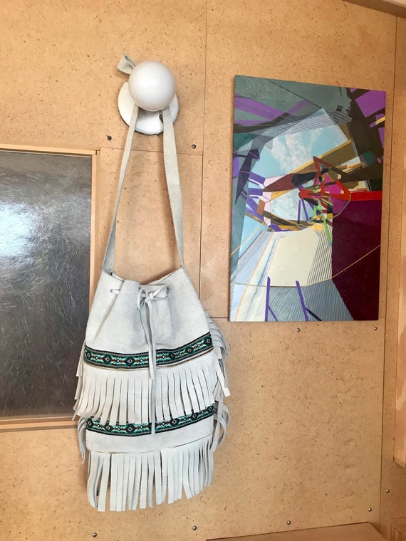 Suede Fringe Boho Bag - bucket bag - southwestern