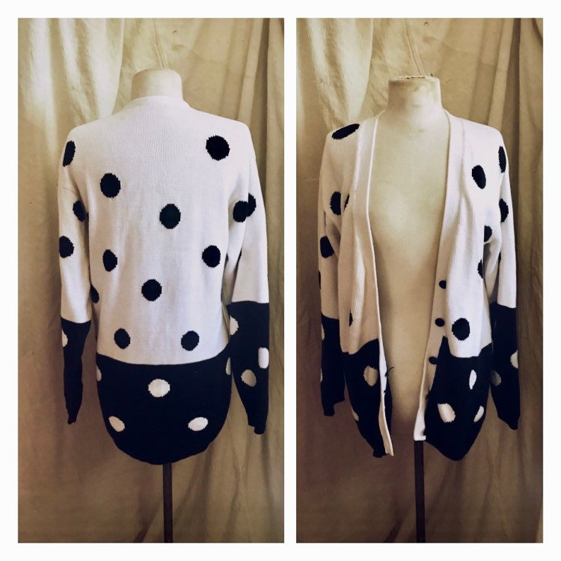 size small Nordstrom Polkadot Cardigan cotton sweater troppobella 1980s vintage long cardigan on trebd
