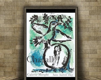 Vintage 1962 marc chagall paris art exhibition tourism poster print a3/a4