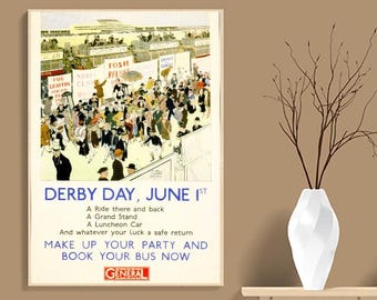 1927 epsom derby horse racing transport poster a3/a2/a1 print