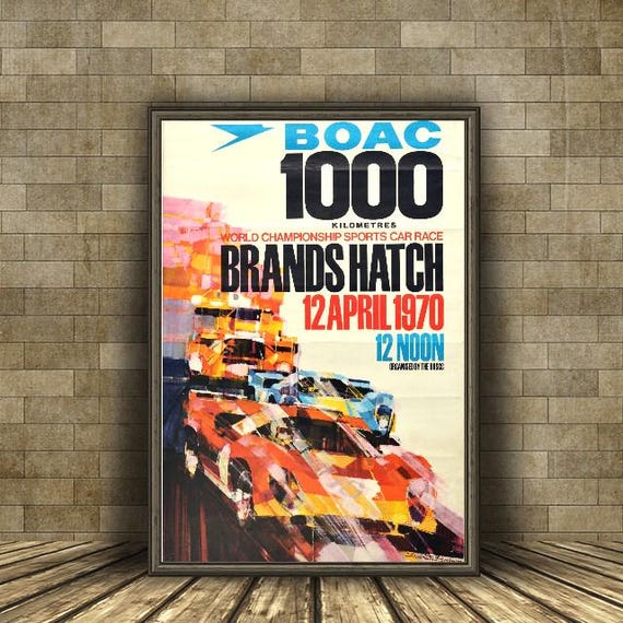 Vintage 1970 Brands Hatch Sports Car Motor Racing Poster Print A3