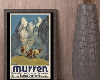 Vintage murren switzerland tourism poster print a3/a4