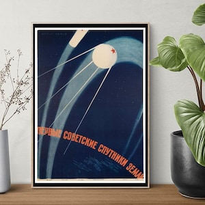 Cartel vintage del programa espacial sputnik de la unión soviética impreso a3/a4