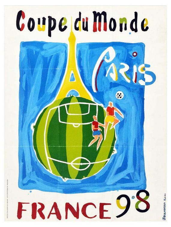 Vintage 1998 Soccer World Cup France Paris Tourism Poster Print A3