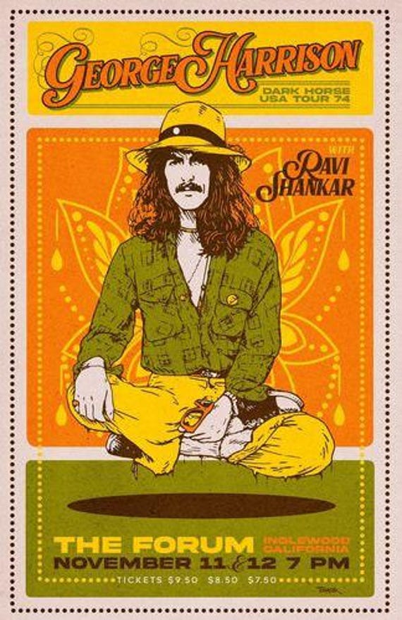 ジョージハリスン ヴィンテージポスター Vintage 1974 George Harrison Dark Horse Tour Usa Poster A3/a4 - Etsy
