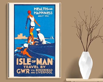 Vintage gwr trips to isle of man railway poster a3/a4