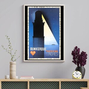 Vintage dunkirk to folkestone ferry poster print a3/a4