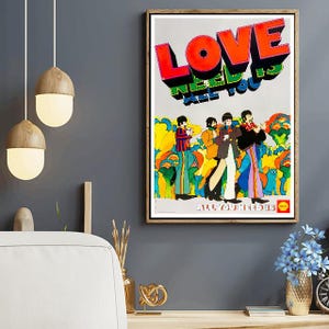 Vintage Beatles, alles wat je nodig hebt is liefdesschelp advertentie poster print a3/a4