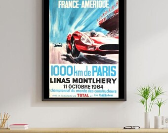 Vintage 1964 paris motor racing poster print a3/a4