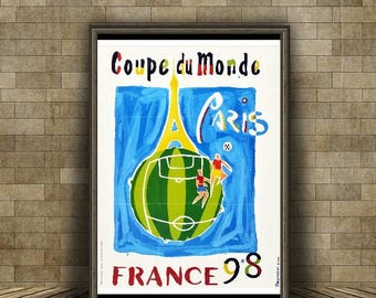 Vintage 1998 Soccer World Cup France Paris Tourism Poster Print A3