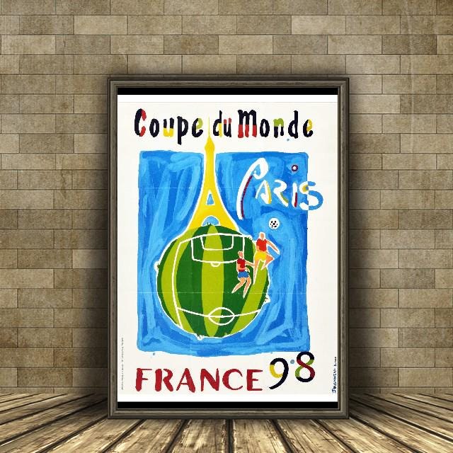 Vintage 1998 Soccer World Cup France Paris Tourism Poster Print A3