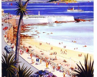 Cornwall Penny a Mile Vintage Railway Poster Newquay. Cusden