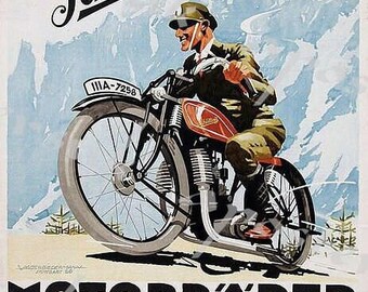 Vintage Swiss German Schutoff Motorcycle Advertisement Poster A3