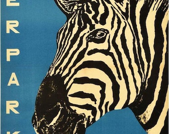 Vintage Tierpark Berlin Zoo Zebra Tourism Poster Print A3/a4