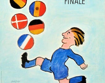 Poster Vintage Euro 84 Paris, Affiche Football HQ 40x60cm, Reproduction Neuve