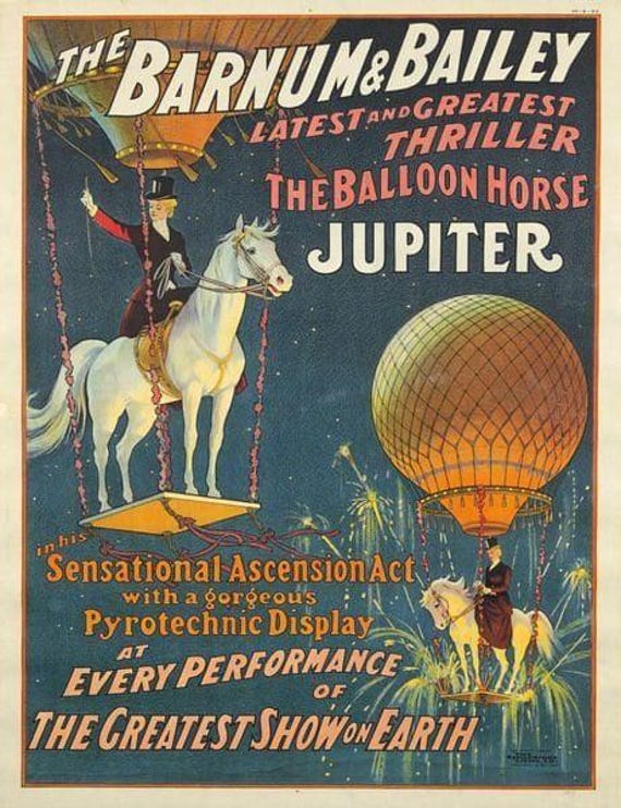 Vintage Barnum and Bailey Jupiter the Balloon Horse Circus Poster