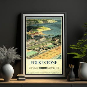 Vintage british railways folkestone kent railway poster a4/a3/a2/a1 print