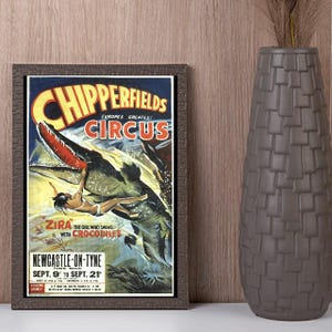 Vintage chipperfields zira the girl who swims with crocodiles circus poster a3/a4 print