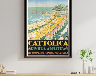 Manifesto turistico italiano d'epoca di Cattolica, stampa A3/A4