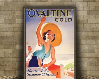Vintage 1920's cold ovaltine drink advertisement poster print a3/a4