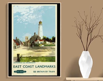 Vintage british rail southwold lighthouse suffolk railway poster a3/a4
