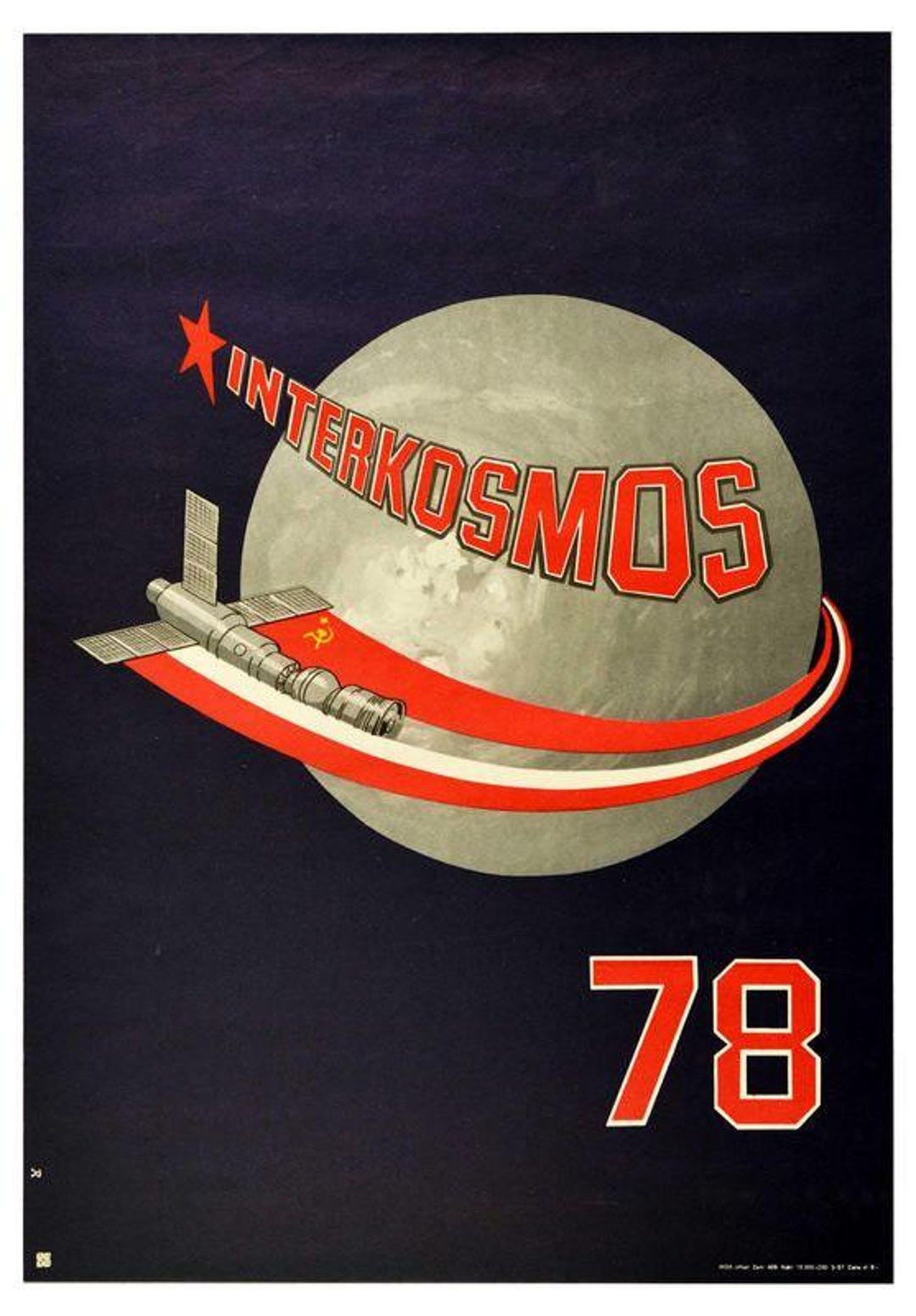 Vintage 1978 Soviet Union Interkosmos Space Mission Poster Print A3/a4 ...