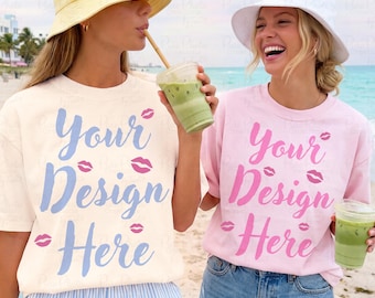 Matching Beach Comfort Colors T-Shirt Mockup Bundle, Ivory and Blossom C1717 Summer Tee Mockup, Girls Trip Shirt, Best Friends Mockup