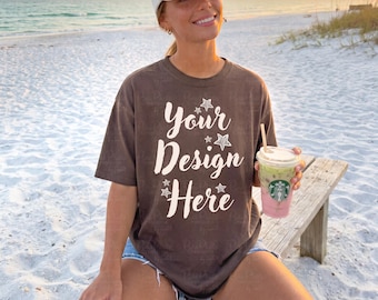 Comfort Colors C1717 Espresso Mockup, Brown T Shirt Mockup, Lifestyle Tee Mockup, Vacation Shirt Mockup, Oversized Tshirt Mockup
