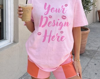Comfort Colors C1717 Blossom Mockup, Pink Shirt Mockup, Girly Tee Mockup, Oversized Tshirt Mockup, Summer Lifestyle Mockup