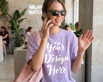 Orchid Comfort Colors C1717 Mockup, Lavender TShirt Mockup, Matcha Lifestyle Tee, Feminine Aesthetic Shirt Mockup C1771 Orchid Tshirt